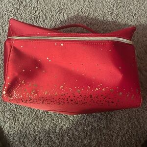 Estee Lauder Red Cosmetic Bag with Gold Accents New”